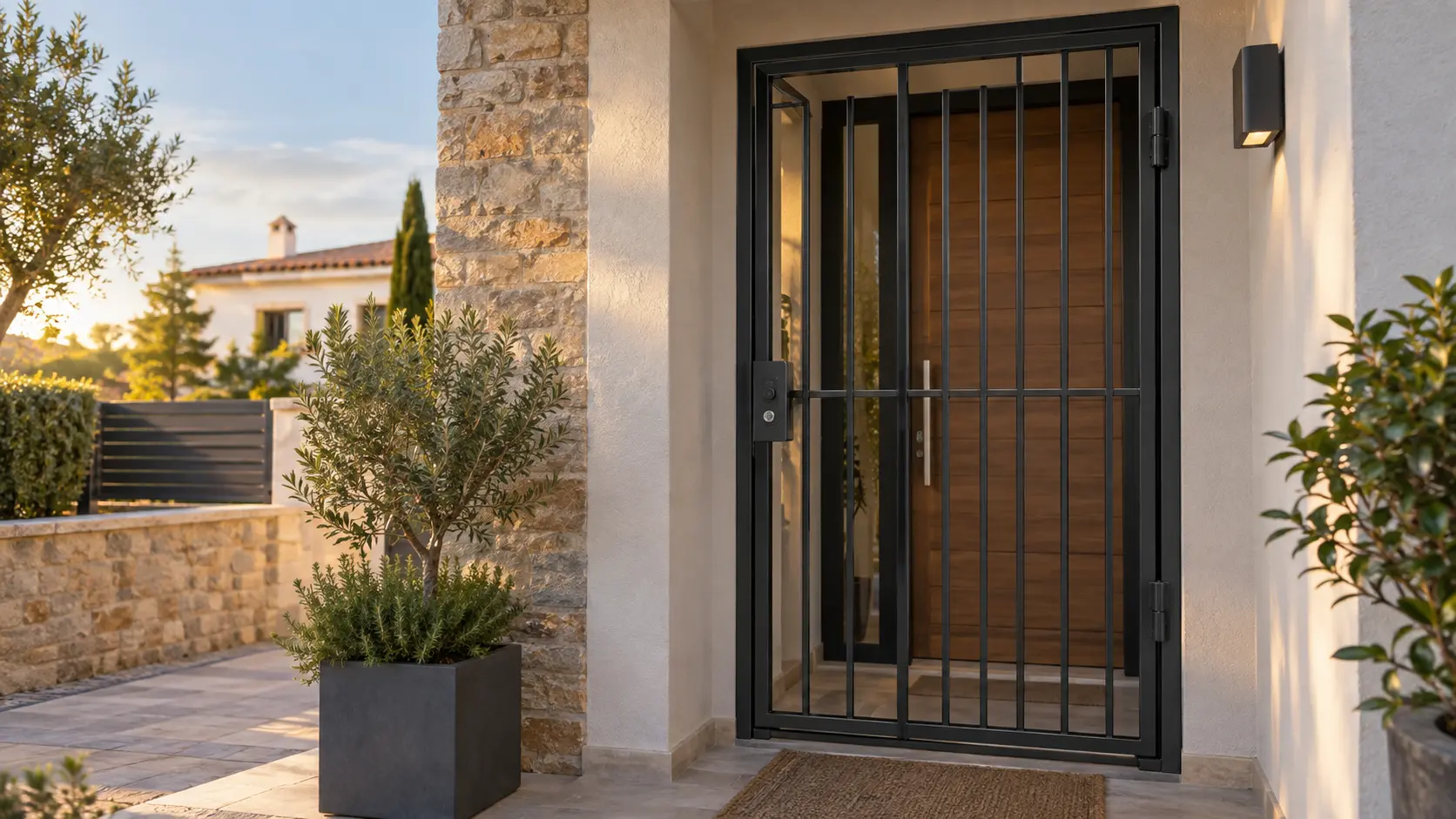Verja de seguridad instalada delante de la puerta de una vivienda