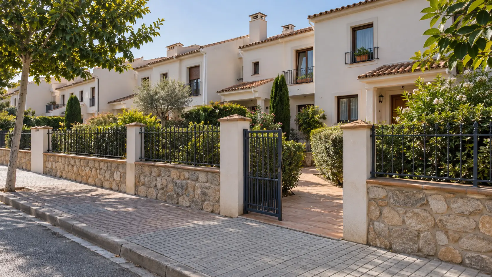 Acceso a un conjunto residencial con recorridos visibles y vegetación que permite observar la entrada